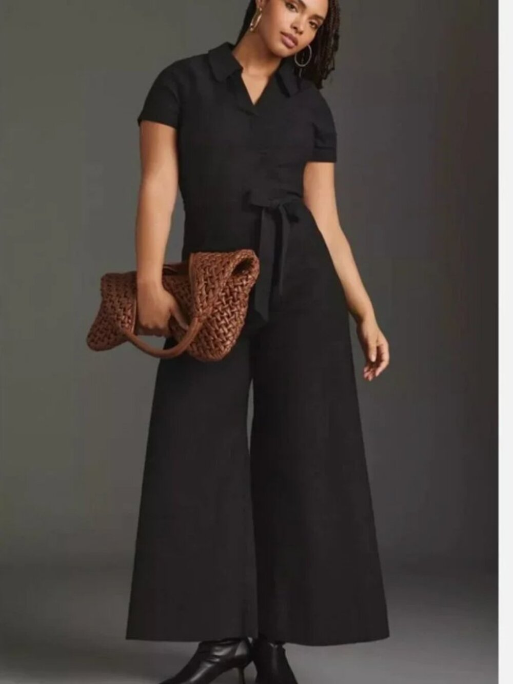 Anthro Maeve Colette Wrap Black Wide Leg Jumpsuit